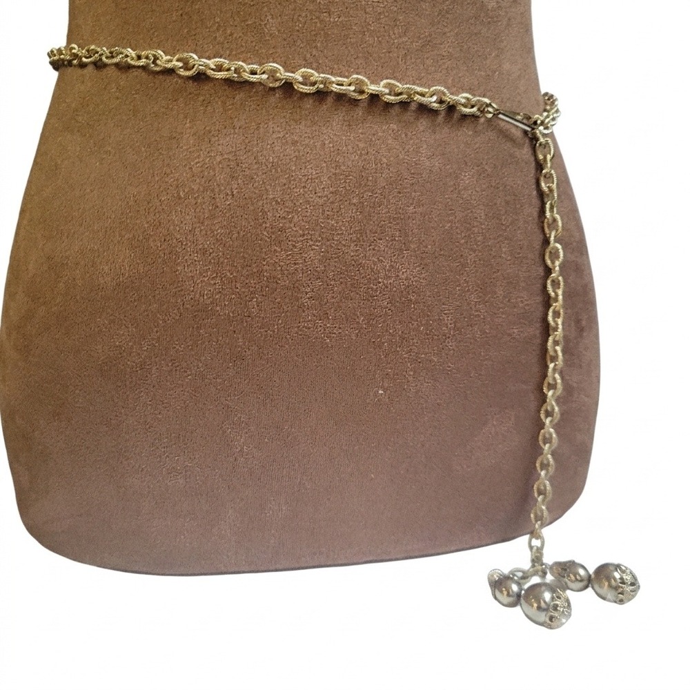 Vintage Gold Tone Textured Chain Belt w/ Filigree Dangle Charms 34" Retro